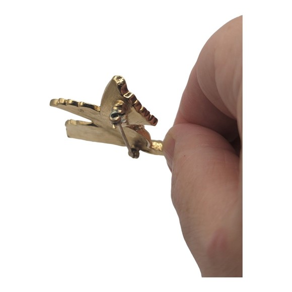 Hummingbird Pin Brooch Red Rhinestone Eye Gold Tone Bird Flying 2" Vintage Read - Picture 13 of 13